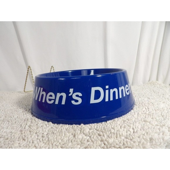 Greenbrier Kennel Club Blue Dishwasher Safe When's Dinner Round Pet Bowl - Picture 2 of 6